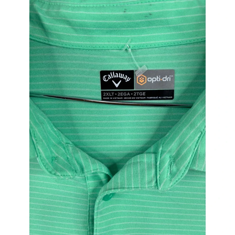 Callaway Opti-Dri Mens 2XLT Green Striped Short Sleeve Golf Polo Shirt 2XL Tall
